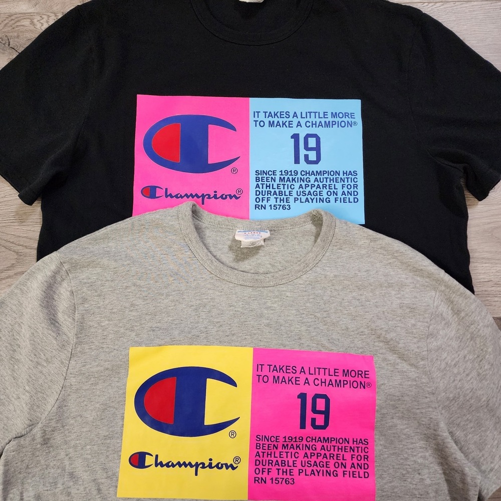 Vtg 90s Champion T-Shirt Heritage Jock Tag‎ Mens XL Black/Grey Tee Logo Lot of 2